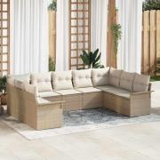 vidaXL Trädgårdsoffset med kudde med lagring 9 pcs Beige Poly rattan