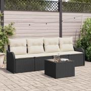 vidaXL Trädgårdsoffset med kudde 5 pcs Svart och kräm 55 x 55 x 37 cm