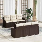 vidaXL Trädgårdsoffset med kudde 7 pcs Brun och Kräm 55 x 55 x 37 cm