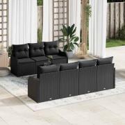 vidaXL Trädgårdsoffset med kudde med kudde 8 pcs Svart 55 x 55 x 37 cm
