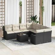 vidaXL Trädgårdsoffset med kudde 9 pcs Svart, Grädde 55 x 55 x 37 cm