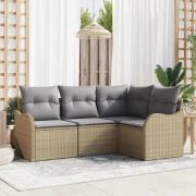 vidaXL Trädgårdsoffset med kudde med lagring 4 pcs Beige Poly rattan