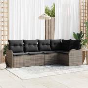 vidaXL Trädgårdsoffset med kudde med lagring 5 pcs Grå Poly rattan