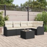 vidaXL Trädgårdsoffset med kudde med lagring 6 pcs Brun Poly rattan