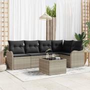 vidaXL Trädgårdsoffset med kudde med lagring 6 pcs Grå Poly rattan