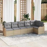 vidaXL Trädgårdsoffset med kudde med lagring 6 pcs Beige Poly rattan