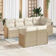 vidaXL Trädgårdsoffset med kudde med lagring 7 pcs Beige Poly rattan