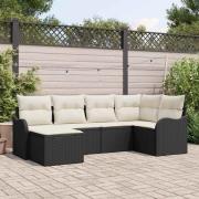 vidaXL Trädgårdsoffset med kudde 6 pcs Svart, vit Poly rattan