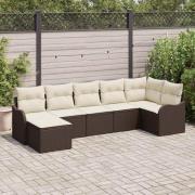 vidaXL Trädgårdsoffset med kudde 7 pcs Brun, vit Poly rattan