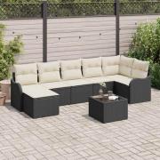 vidaXL Trädgårdsoffset med kudde 8 pcs Svart, vit Poly rattan