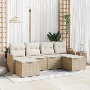 vidaXL Trädgårdsoffset med kudde 6 pcs Beige, vit Poly rattan