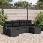 vidaXL Trädgårdsoffset med kudde 6 pcs Svart Poly rattan