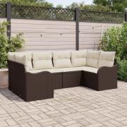 vidaXL Trädgårdsoffset med kudde 6 pcs Brun och vit Poly rattan