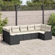 vidaXL Trädgårdsoffset med kudde 7 pcs Svart, vit Poly rattan
