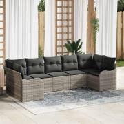 vidaXL Trädgårdsoffset med kudde 7 pcs Ljusgrå Poly rattan