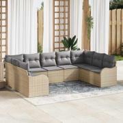vidaXL Trädgårdsoffset med kudde 9 pcs Beige, ljusgrå Poly rattan