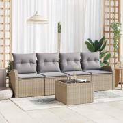 vidaXL Trädgårdsoffset med kudde 5 pcs Beige, grå 55 x 55 x 37 cm