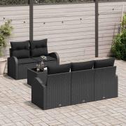 vidaXL Trädgårdsoffset med kudde med kudde 6 pcs Svart 55 x 55 x 37 cm