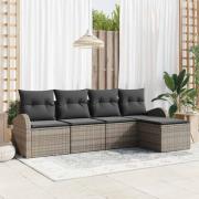 vidaXL Trädgårdsoffset med kudde 5 pcs Grå Poly rattan