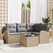 vidaXL Trädgårdsoffset med kudde 5 pcs Beige och ljusgrå konstrotting
