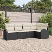 vidaXL Trädgårdsoffset med kudde 5 pcs Svart, vit Poly rattan