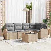 vidaXL Trädgårdsoffset med kudde 6 pcs Beige, ljusgrå Poly rattan