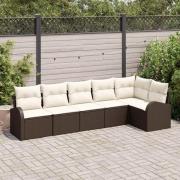 vidaXL Trädgårdsoffset med kudde 6 pcs Brun och vit Poly rattan