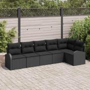 vidaXL Trädgårdsoffset med kudde 6 pcs Svart Poly rattan