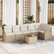vidaXL Trädgårdsoffset med kudde 7 pcs Beige, vit Poly rattan
