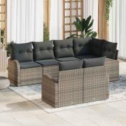 vidaXL Trädgårdsoffset med kudde 7 pcs Grå Poly rattan