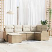 vidaXL Trädgårdsoffset med kudde 6 pcs Beige, vit Poly rattan