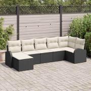 vidaXL Trädgårdsoffset 7 pcs Svart Poly rattan