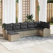 vidaXL Trädgårdsoffset 7 pcs Ljusgrå Poly rattan