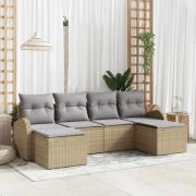 vidaXL Trädgårdsoffset med kudde 6 pcs Beige, ljusgrå Poly rattan