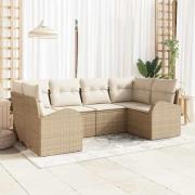 vidaXL Trädgårdsoffset med kudde med lagring 6 pcs Beige Poly rattan