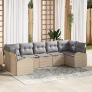 vidaXL Trädgårdsoffset med kudde 7 pcs Beige, ljusgrå Poly rattan