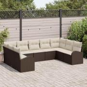 vidaXL Trädgårdsoffset med kudde 9 pcs Brun och vit Poly rattan