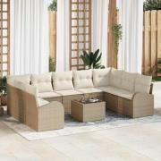 vidaXL Trädgårdsoffset med kudde 10 pcs Beige, vit Poly rattan