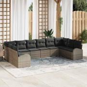 vidaXL Trädgårdsoffset 10 pcs Grå Poly Rattan, Pulverlackerat Stål