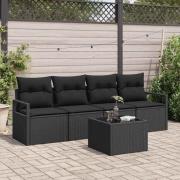 vidaXL Trädgårdsoffset med kudde med kudde 5 pcs Svart 55 x 55 x 37 cm