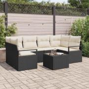 vidaXL Trädgårdsoffset med kudde 7 pcs Svart, Grädde 55 x 55 x 37 cm