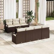vidaXL Trädgårdsoffset med kudde 8 pcs Brun och Kräm 55 x 55 x 37 cm