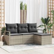 vidaXL Trädgårdsoffset 4 pcs Ljusgrå Poly Rattan, Pulverlackerat Stål
