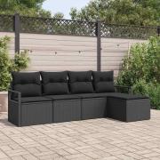 vidaXL Trädgårdsoffset 5 pcs Svart Poly Rattan och Pulverlackerad Stål