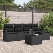 vidaXL Trädgårdsoffset 6 pcs Svart Poly Rattan, Pulverlackerat Stål