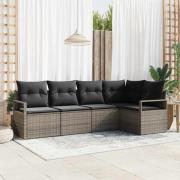 vidaXL Trädgårdsoffset 5 pcs Grå Poly Rattan, Pulverlackerat Stål