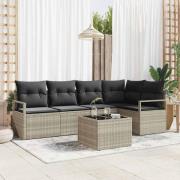 vidaXL Trädgårdsoffset 6 pcs Ljusgrå Poly Rattan, Pulverlackerat Stål