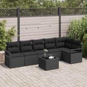 vidaXL Trädgårdsoffset 7 pcs Svart Poly Rattan, Pulverlackerat Stål