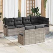 vidaXL Trädgårdsoffset 7 pcs Ljusgrå Poly Rattan, Pulverlackerat Stål