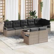 vidaXL Trädgårdsoffset 9 pcs Ljusgrå Poly Rattan, Pulverlackerat Stål